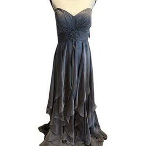Bonny Silver Gray Embellished Lace Up Back Chiffon Tiered Gown